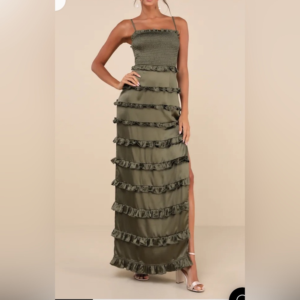Lulu's Olive Green Ruffle Tiered Maxi Dress
